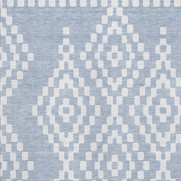 HomeRoots 5' X 8' Denim Blue & Ivory Geometric Area Rug – Stylish, Washable, UV-Protected, Perfect for Pets! 670786