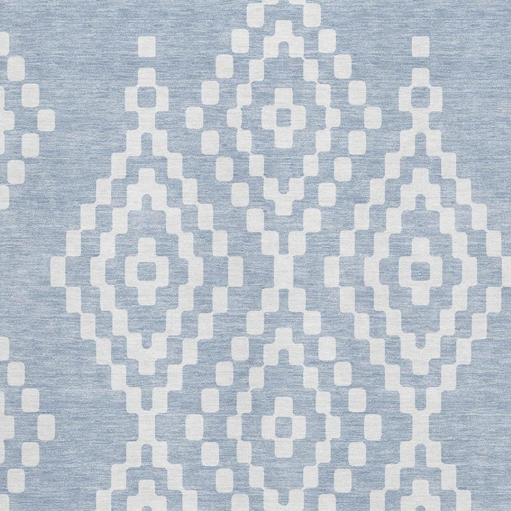 HomeRoots 8' X 10' Denim Blue & Ivory Geometric Area Rug - Stain Resistant, UV Protected, Easy Care & Durable 670788