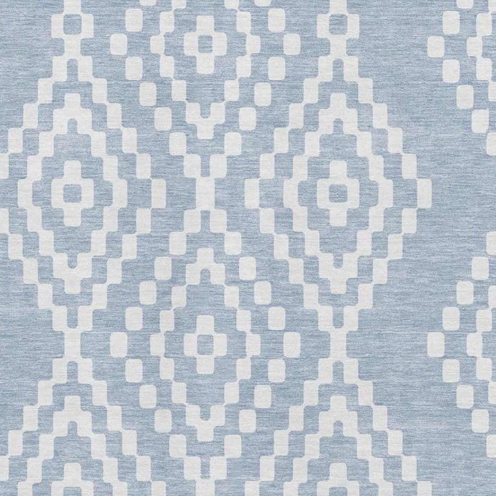 HomeRoots 9' X 12' Denim Blue & Ivory Geometric Area Rug - Washable, Stain Resistant, UV Protected for Modern Homes 670789