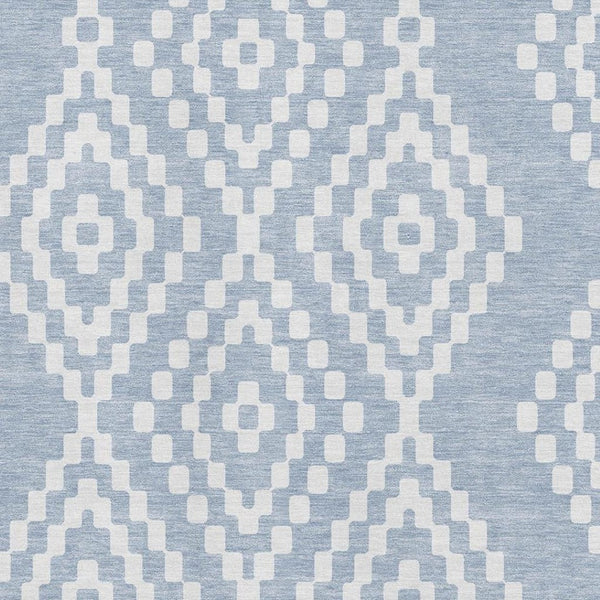 HomeRoots 9' X 12' Denim Blue & Ivory Geometric Area Rug - Washable, Stain Resistant, UV Protected for Modern Homes 670789