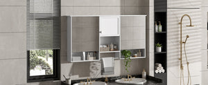 English Elm 55 Inch Wall Mount Medicine Cabinet Dual Mirrored Doors Soft Close Bathroom Vanity Storage N710P401336K