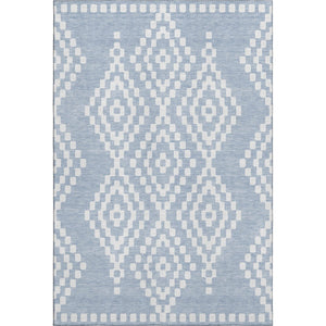HomeRoots 10' Denim Blue & Ivory Geometric Washable Area Rug - Stain Resistant, UV Protected for High Traffic Areas 670790