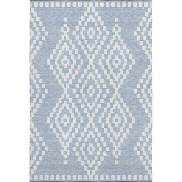 HomeRoots 10' Denim Blue & Ivory Geometric Washable Area Rug - Stain Resistant, UV Protected for High Traffic Areas 670790