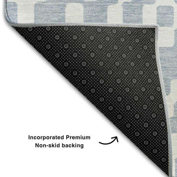 HomeRoots 10' Denim Blue & Ivory Geometric Washable Area Rug - Stain Resistant, UV Protected for High Traffic Areas 670790