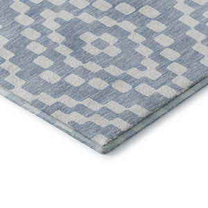 HomeRoots 10' Denim Blue & Ivory Geometric Washable Area Rug - Stain Resistant, UV Protected for High Traffic Areas 670790