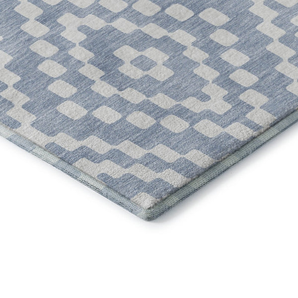 HomeRoots 10' Denim Blue & Ivory Geometric Washable Area Rug - Stain Resistant, UV Protected for High Traffic Areas 670790