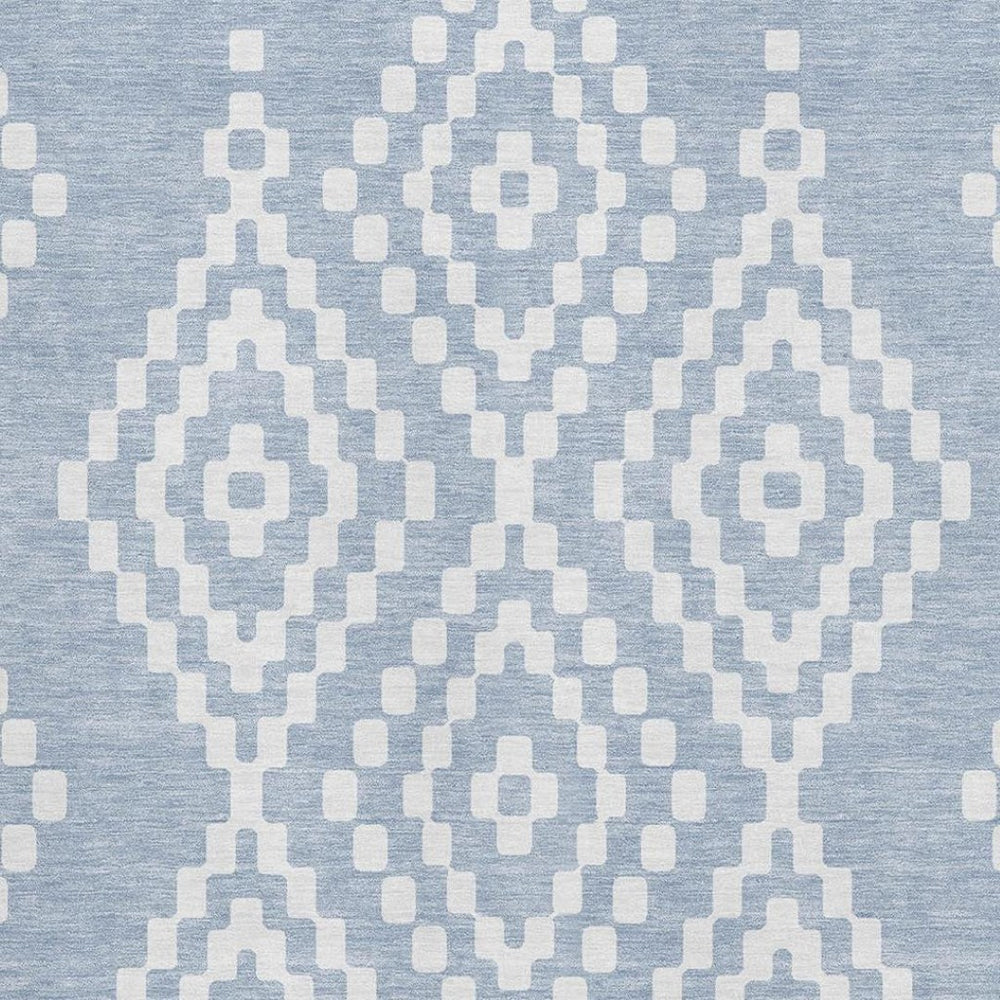 HomeRoots 10' Denim Blue & Ivory Geometric Washable Area Rug - Stain Resistant, UV Protected for High Traffic Areas 670790