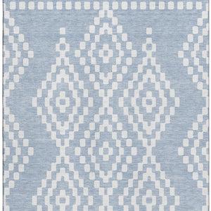 HomeRoots 10' Denim Blue & Ivory Geometric Washable Area Rug - Stain Resistant, UV Protected for High Traffic Areas 670790