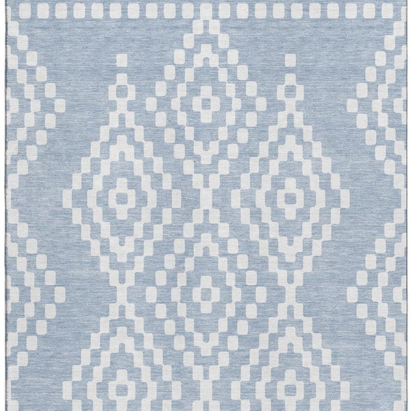 HomeRoots 10' Denim Blue & Ivory Geometric Washable Area Rug - Stain Resistant, UV Protected for High Traffic Areas 670790