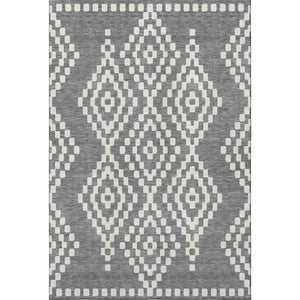 HomeRoots 8' X 10' Gray Ivory Geometric Washable Area Rug - Durable UV Protected Design for Modern Homes 670794