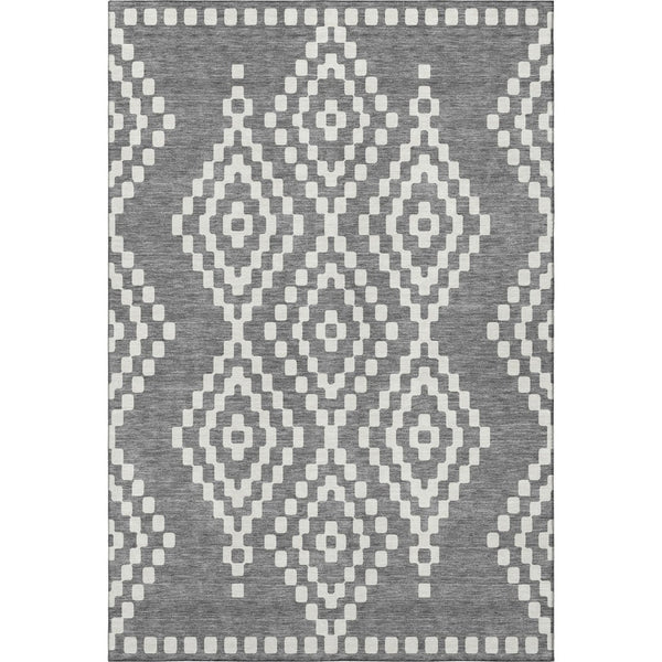 HomeRoots 8' X 10' Gray Ivory Geometric Washable Area Rug - Durable UV Protected Design for Modern Homes 670794