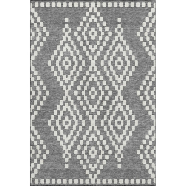 HomeRoots 9' X 12' Gray And Ivory Geometric Area Rug – Durable, Washable, UV-Protected for Family Homes 670795