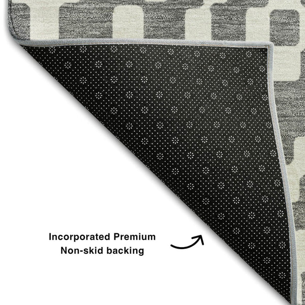 HomeRoots 9' X 12' Gray And Ivory Geometric Area Rug – Durable, Washable, UV-Protected for Family Homes 670795