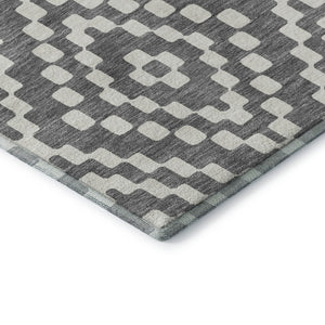 HomeRoots 9' X 12' Gray And Ivory Geometric Area Rug – Durable, Washable, UV-Protected for Family Homes 670795