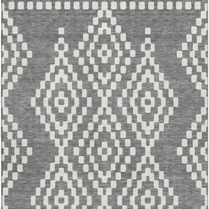 HomeRoots 9' X 12' Gray And Ivory Geometric Area Rug – Durable, Washable, UV-Protected for Family Homes 670795