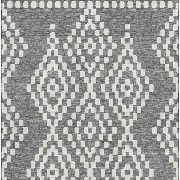 HomeRoots 9' X 12' Gray And Ivory Geometric Area Rug – Durable, Washable, UV-Protected for Family Homes 670795