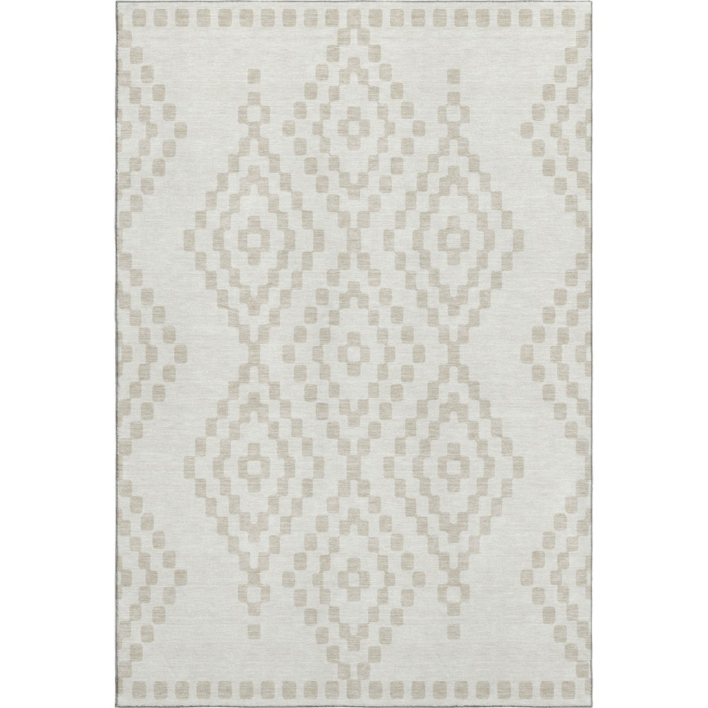 HomeRoots 10' X 14' Ivory and Beige Geometric Area Rug – Stylish, Washable, UV-Protected for Busy Homes! 670802