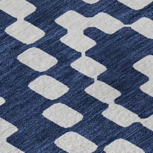 HomeRoots 5' X 8' Navy Blue and Ivory Geometric Area Rug - Washable, Durable, and UV-Protected for Modern Homes 670804