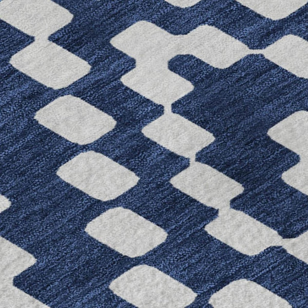 HomeRoots 5' X 8' Navy Blue and Ivory Geometric Area Rug - Washable, Durable, and UV-Protected for Modern Homes 670804