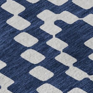 HomeRoots 8' X 10' Navy Blue and Ivory Geometric Area Rug – Washable, Stain Resistant, UV Protected for Families 670806