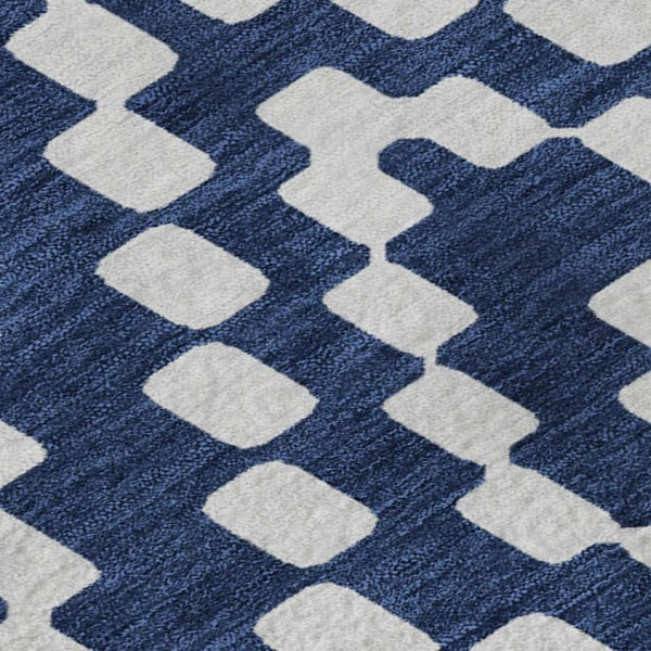 HomeRoots 8' X 10' Navy Blue and Ivory Geometric Area Rug – Washable, Stain Resistant, UV Protected for Families 670806