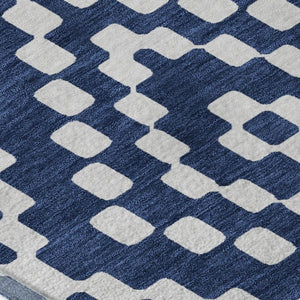 HomeRoots 8' X 10' Navy Blue and Ivory Geometric Area Rug – Washable, Stain Resistant, UV Protected for Families 670806