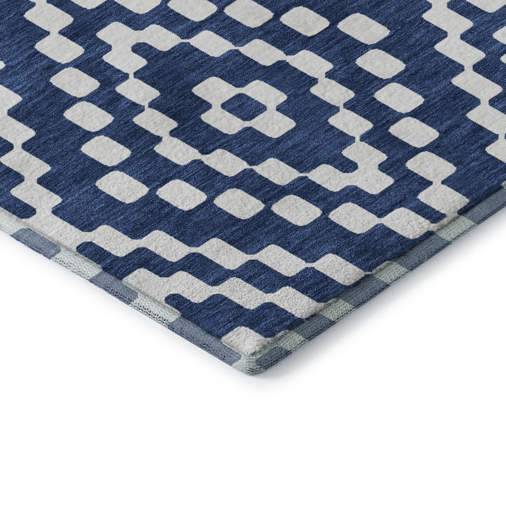 HomeRoots 9' X 12' Navy Blue & Ivory Geometric Area Rug - Washable, UV Protected, Durable for High Traffic Spaces 670807