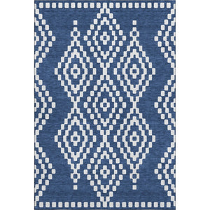 HomeRoots 10' X 14' Navy Blue & Ivory Geometric Washable Area Rug - Durable, UV Resistant, Stylish Design 670808