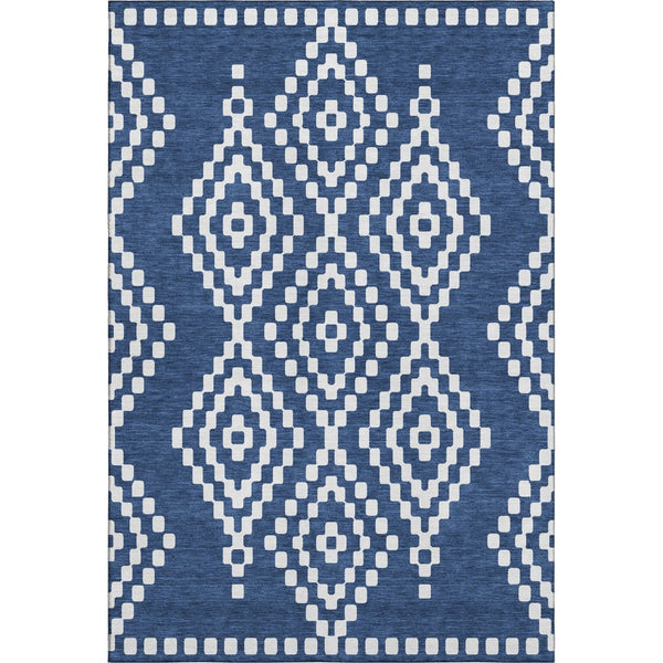 HomeRoots 10' X 14' Navy Blue & Ivory Geometric Washable Area Rug - Durable, UV Resistant, Stylish Design 670808