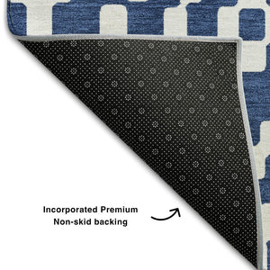 HomeRoots 10' X 14' Navy Blue & Ivory Geometric Washable Area Rug - Durable, UV Resistant, Stylish Design 670808
