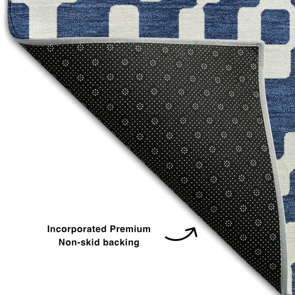 HomeRoots 10' X 14' Navy Blue & Ivory Geometric Washable Area Rug - Durable, UV Resistant, Stylish Design 670808