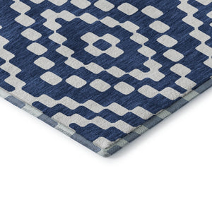 HomeRoots 10' X 14' Navy Blue & Ivory Geometric Washable Area Rug - Durable, UV Resistant, Stylish Design 670808