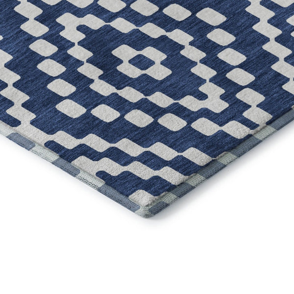 HomeRoots 10' X 14' Navy Blue & Ivory Geometric Washable Area Rug - Durable, UV Resistant, Stylish Design 670808