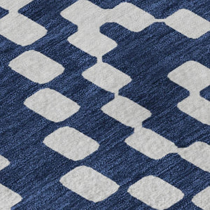 HomeRoots 10' X 14' Navy Blue & Ivory Geometric Washable Area Rug - Durable, UV Resistant, Stylish Design 670808
