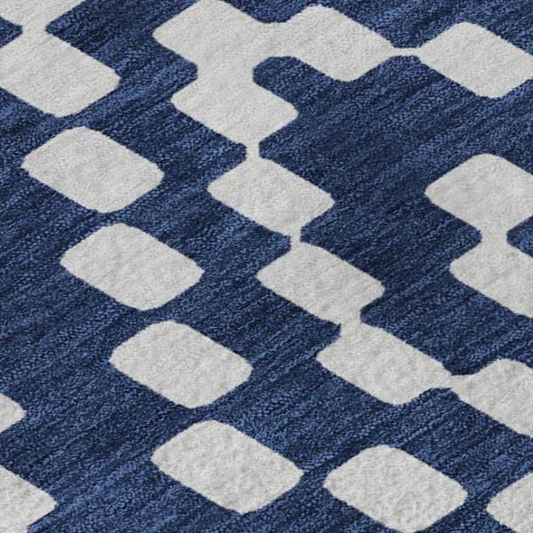 HomeRoots 10' X 14' Navy Blue & Ivory Geometric Washable Area Rug - Durable, UV Resistant, Stylish Design 670808