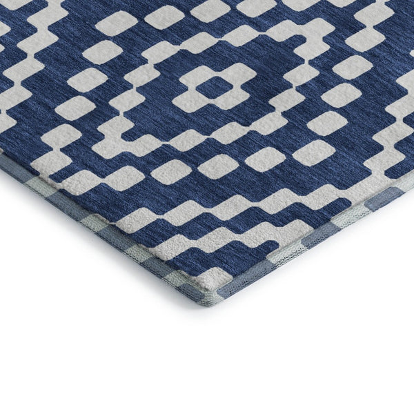 HomeRoots 10' X 14' Navy Blue & Ivory Geometric Washable Area Rug - Durable, UV Resistant, Stylish Design 670808