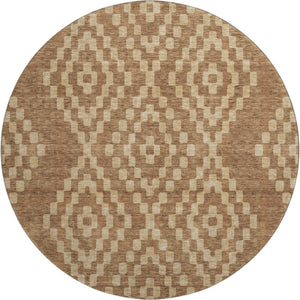 HomeRoots 8' Stylish Rust and Copper Geometric Round Rug - Washable, UV Protected, Durable for High Traffic Areas 670811