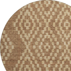 HomeRoots 8' Stylish Rust and Copper Geometric Round Rug - Washable, UV Protected, Durable for High Traffic Areas 670811