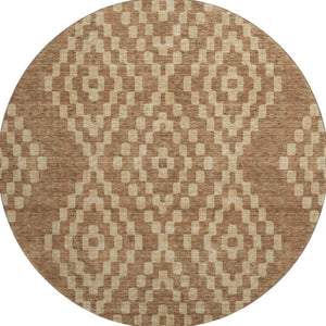 HomeRoots 8' Stylish Rust and Copper Geometric Round Rug - Washable, UV Protected, Durable for High Traffic Areas 670811