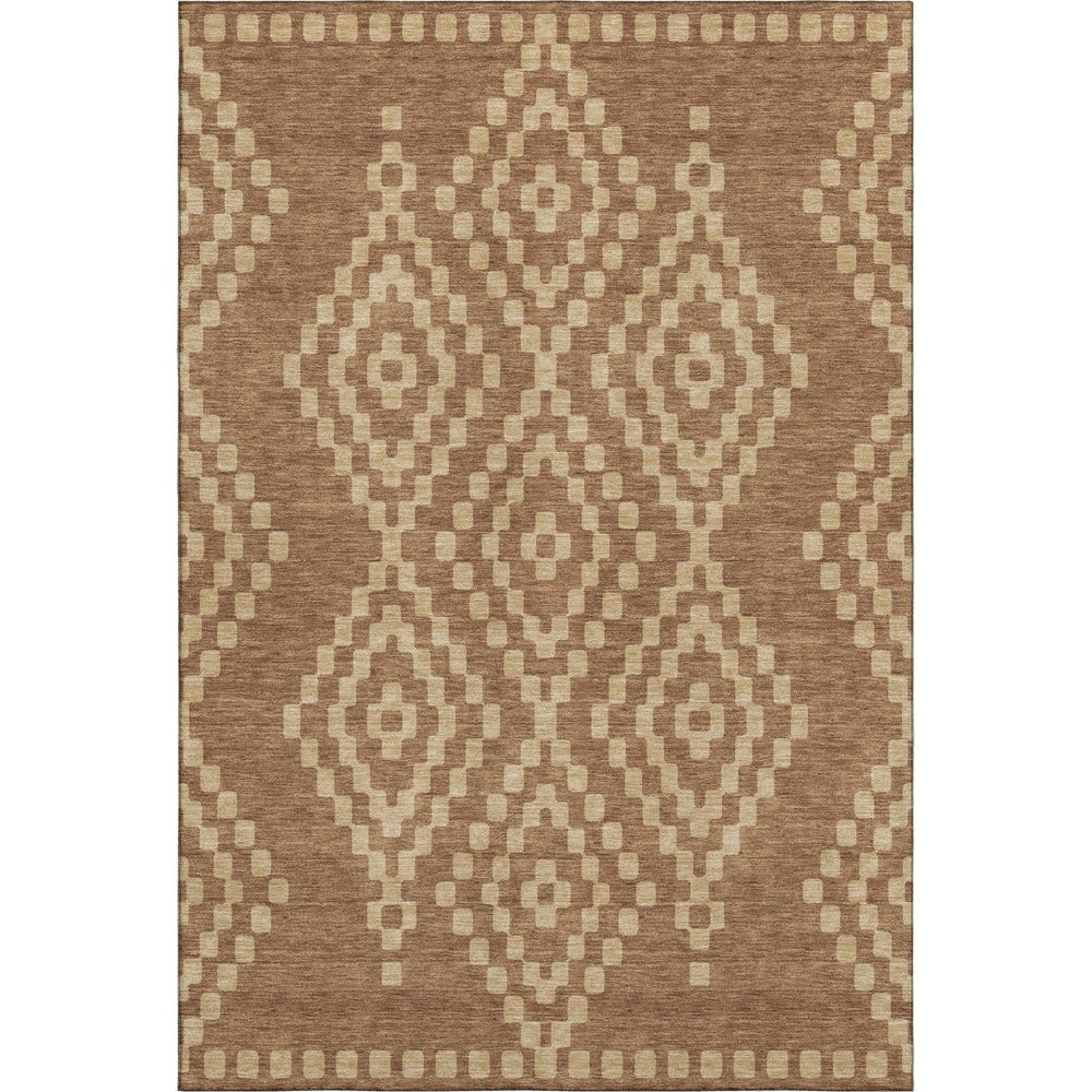 HomeRoots 8' X 10' Washable Rust and Copper Geometric Area Rug - UV Protected, Stain Resistant, Stylish Decor! 670812