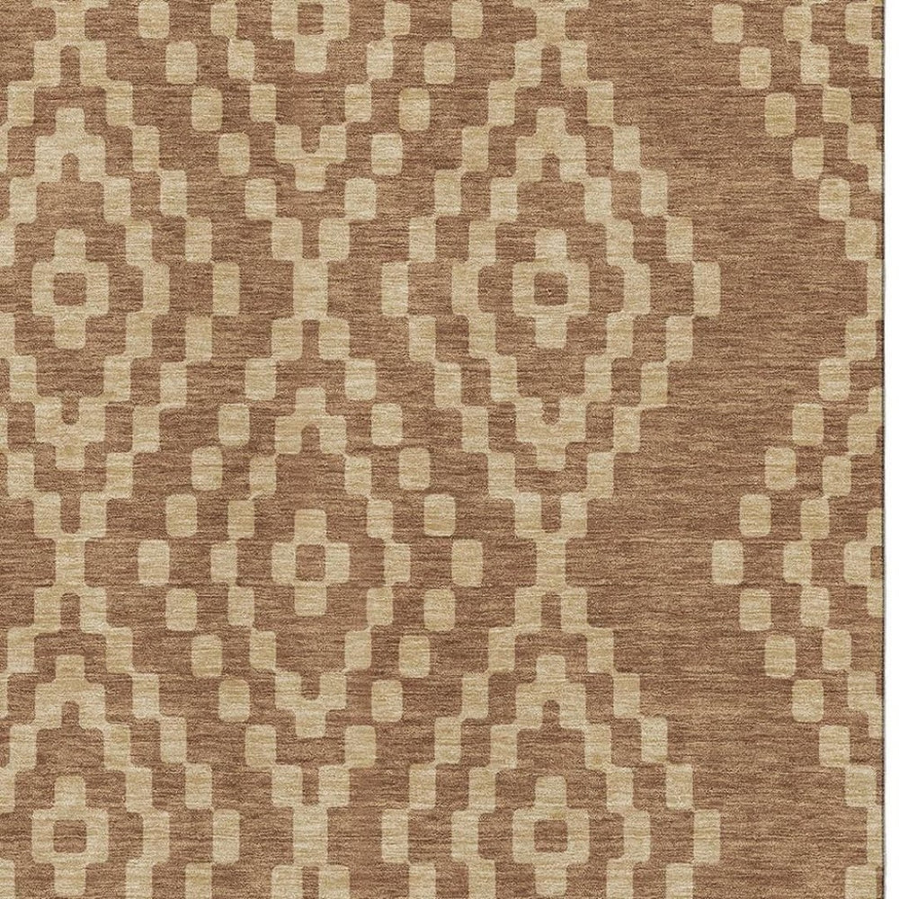 HomeRoots 8' X 10' Washable Rust and Copper Geometric Area Rug - UV Protected, Stain Resistant, Stylish Decor! 670812