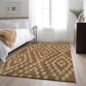 HomeRoots 10' X 14' Modern Rust & Copper Geometric Area Rug - Washable, Stain-Resistant, UV Protected Decor! 670814