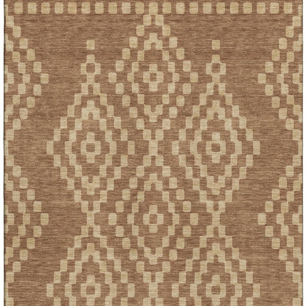 HomeRoots 10' X 14' Modern Rust & Copper Geometric Area Rug - Washable, Stain-Resistant, UV Protected Decor! 670814