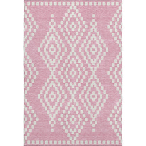 HomeRoots 5' X 8' Pink and Ivory Geometric Washable Area Rug - Durable, Stain-Resistant, Sun-Proof Design! 670816