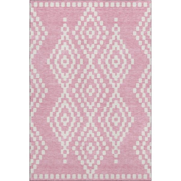 HomeRoots 5' X 8' Pink and Ivory Geometric Washable Area Rug - Durable, Stain-Resistant, Sun-Proof Design! 670816