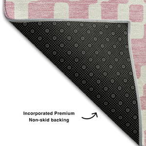 HomeRoots 5' X 8' Pink and Ivory Geometric Washable Area Rug - Durable, Stain-Resistant, Sun-Proof Design! 670816