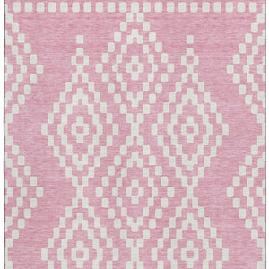 HomeRoots 5' X 8' Pink and Ivory Geometric Washable Area Rug - Durable, Stain-Resistant, Sun-Proof Design! 670816