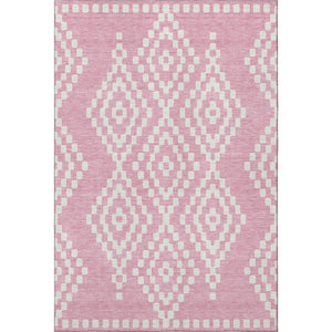 HomeRoots 5' X 8' Pink and Ivory Geometric Washable Area Rug - Durable, Stain-Resistant, Sun-Proof Design! 670816