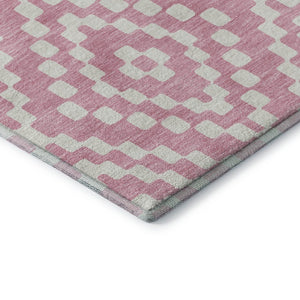 HomeRoots 8' Modern Pink and Ivory Geometric Washable Round Rug - UV Protected, Durable, and Stain-Resistant! 670817