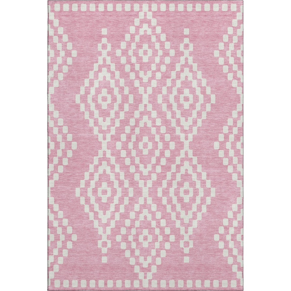 HomeRoots 8' X 10' Stylish Pink And Ivory Geometric Area Rug - Washable, UV Protected, Perfect For Any Room! 670818